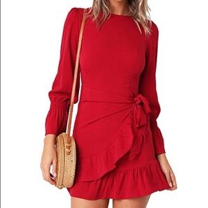 Red Ruffle Wrap Dress